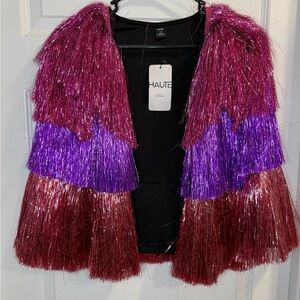 SHEIN Red and Purple Fringe Cape